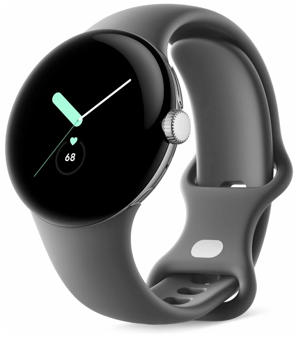 Умные часы Google Pixel Watch 41 мм, Wi-Fi + LTE, серебристый корпус, ремешок цвета «древесный уголь»