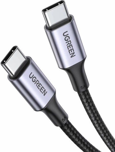 Кабель UGREEN UNO 5A Type-C to Type-C 1m, серо-черный